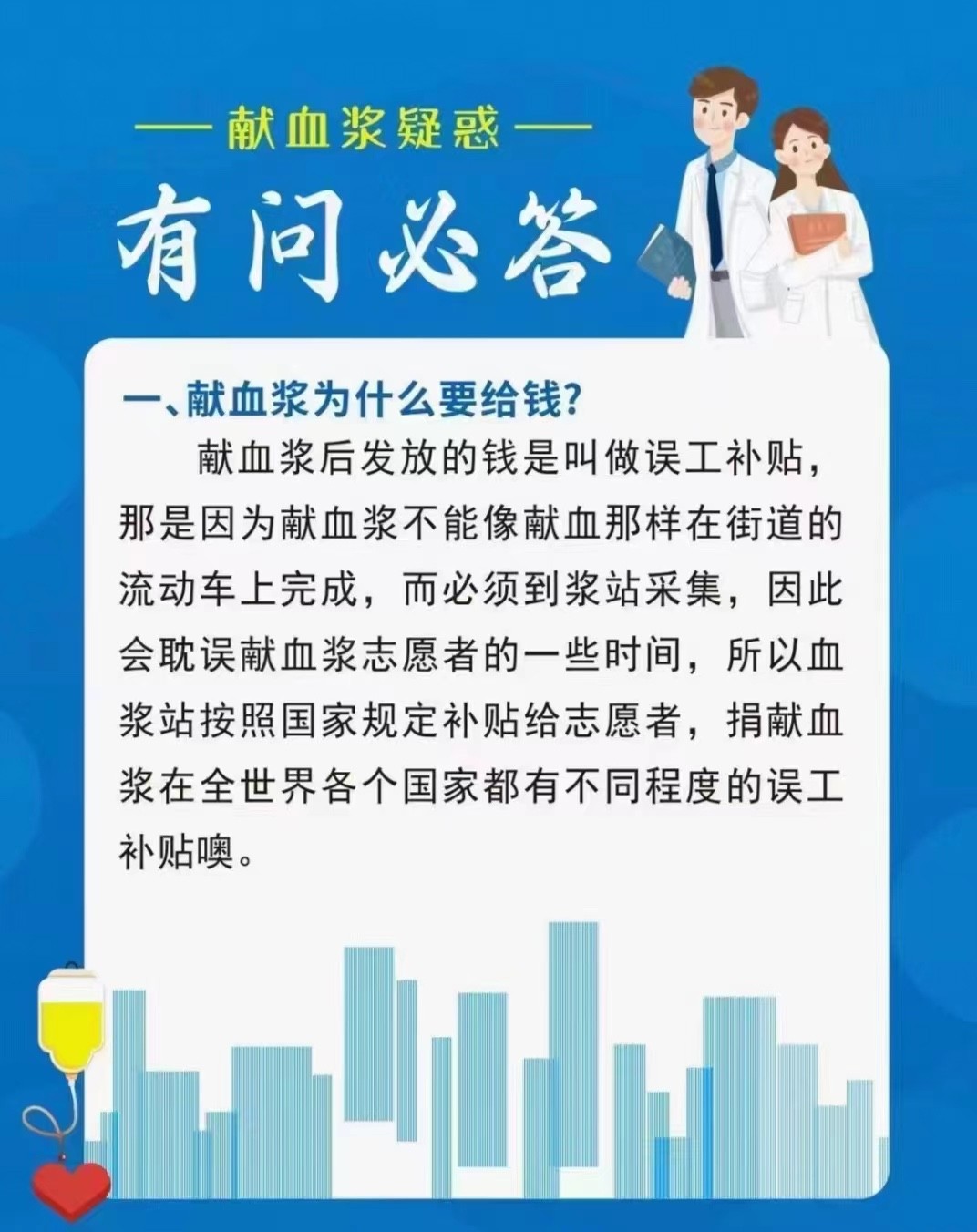 献血浆！！！滑县户口18到55周岁，带身份证可以免费体检身体！